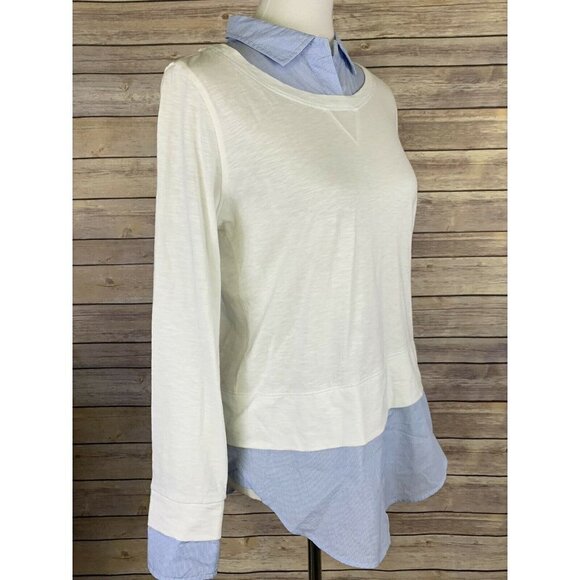 Tommy Hilfiger Womens Small Layered Top Collared Blue White Long Sleeve Blouse - Picture 7 of 9